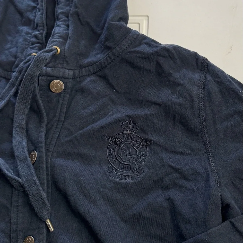 Lauren Ralph Lauren Black Label Hooded Button Up Jacket Black Hoodie Size PL - Picture 2 of 6